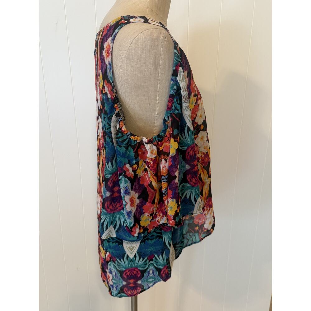 Nicole by Nicole Miller Blouse Womens Large Multicolor Sheer Floral Boho Top - Picture 4 of 10